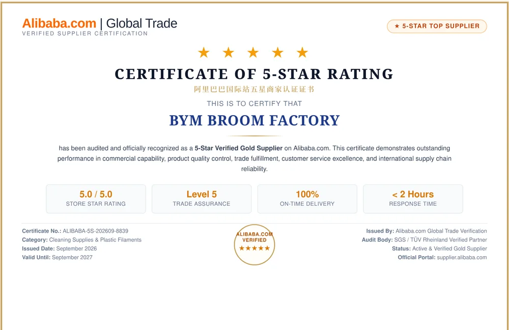 Alibaba.com 5-Star Verified Gold Supplier certificate — 5.0 store rating, 100% on-time delivery, under 2 hours response time